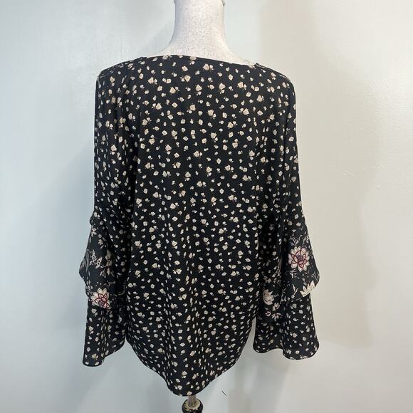 Le Gali Blouse Top size XL Black Red Purple Floral Ruffle Peasant Style Womens - Picture 8 of 9